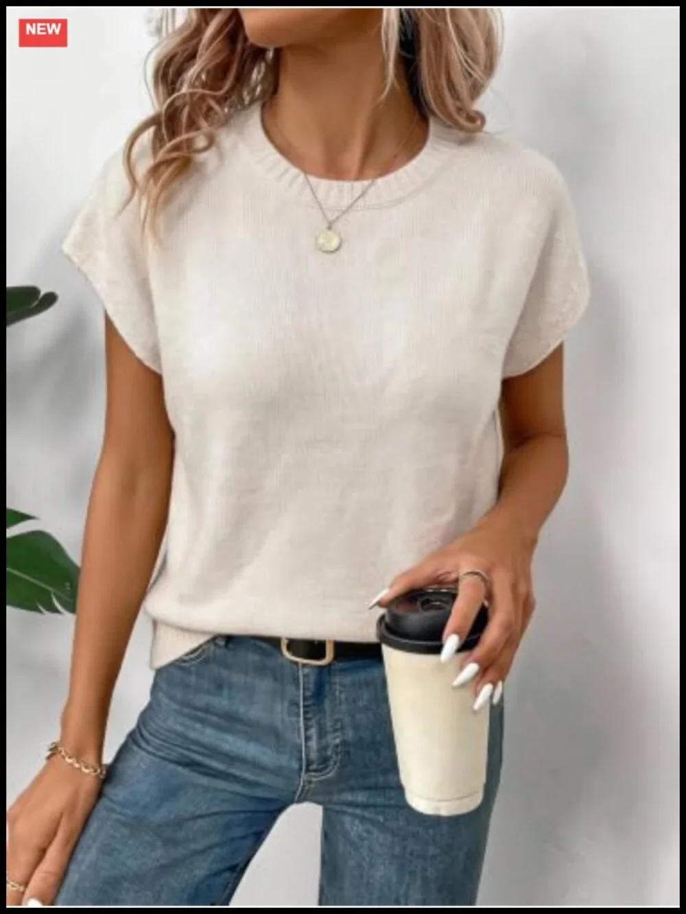 Women's Crew Neck Cap Sleeve Sweater Vest Lightweight Knit Pullover Top